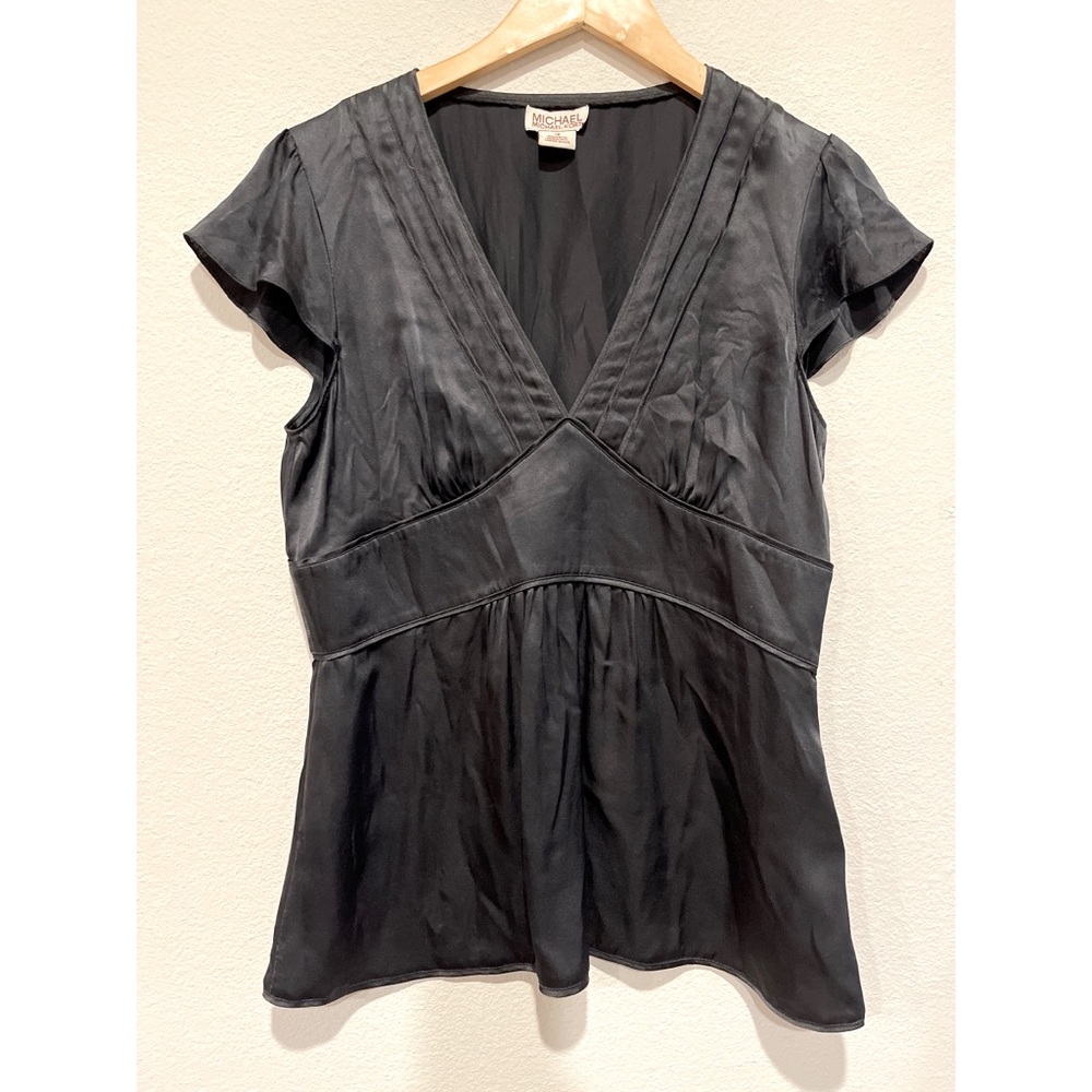 Michael Kors 100% Silk Black V Neck Blouse (Sz 12)
